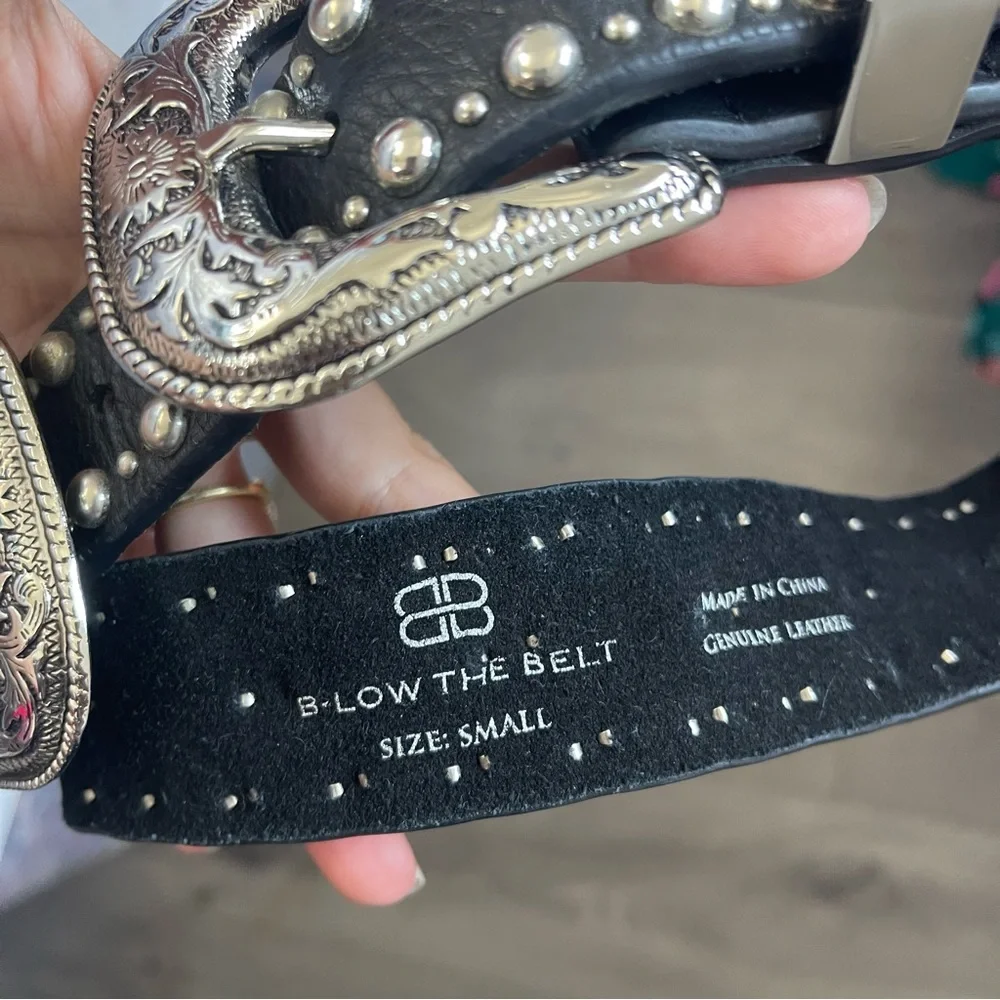 B-Low the Belt Bri Bri Waist Belt Black Leather Silver Studded Western Sz Small